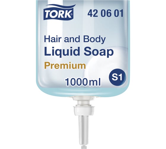 Картридж с жидким мылом-гелем для тела и волос одноразовый TORK Premium 1 л 421601 420601 602955 23168
