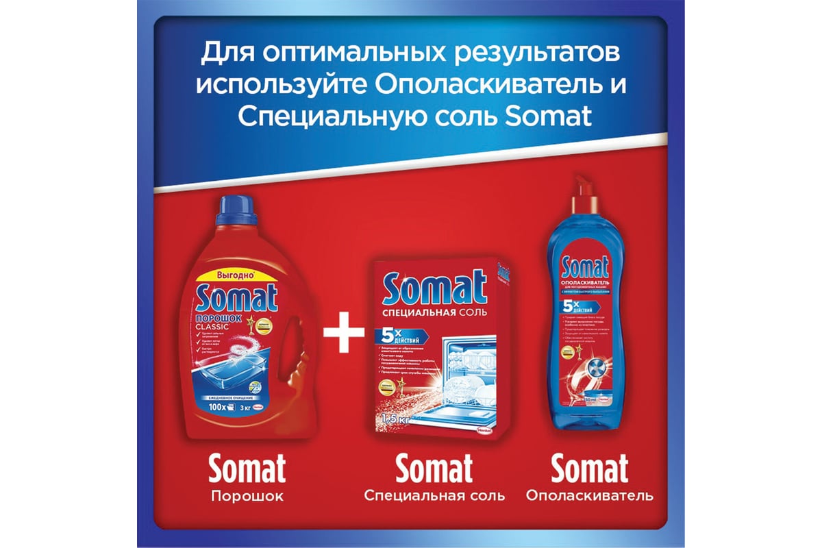 Порошок для мытья посуды в посудомоечных машинах SOMAT 3 кг, Classic  2355013 606059 - выгодная цена, отзывы, характеристики, фото - купить в  Москве и РФ