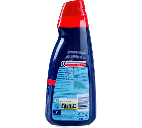 Гель для мытья посуды в посудомоечных машинах FINISH 1 л, All in 1 Shine&amp;Protect 3078328 605754
