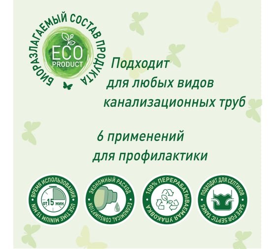 Экологичное средство для устранения засоров и чистки труб GARDENICA 1 л GR80001