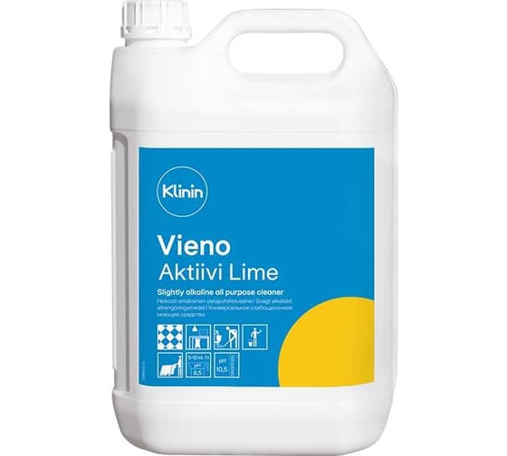 Слабощелочное средство для всех водостойких поверхностей Klinin VIENO AKTIIVI LIME 5л, арт 205186 6356 1