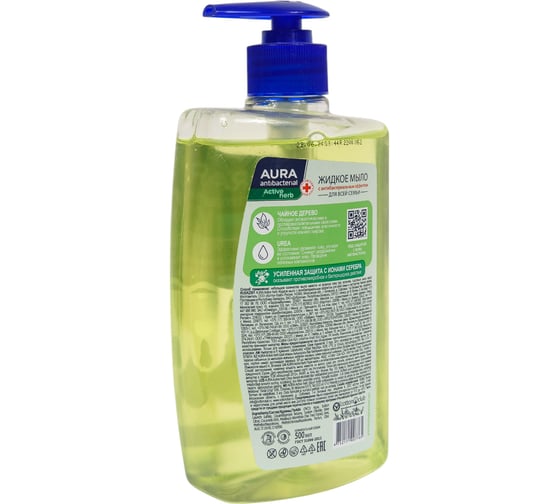 Мыло жидкое AURA antibacterial active антибактериальное, чайное дерево, флакон с дозатором, 0.5 л 1486868