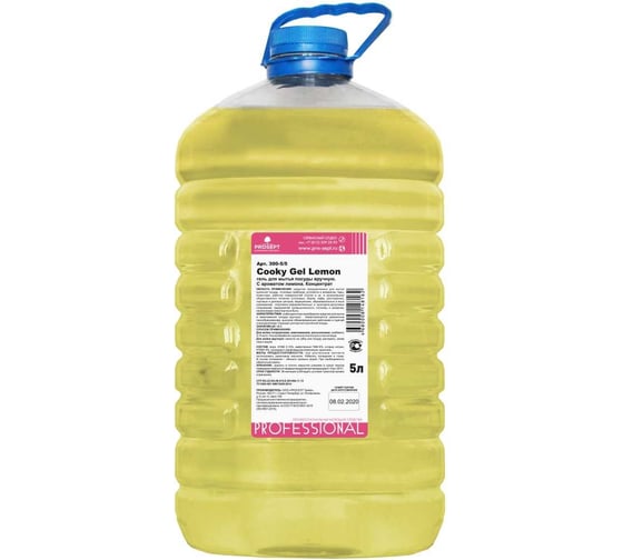 Гель эконом-класса для мытья посуды вручную с ароматом лимона PROSEPT cooky gel lemon 5 л пэт 300-5/5
