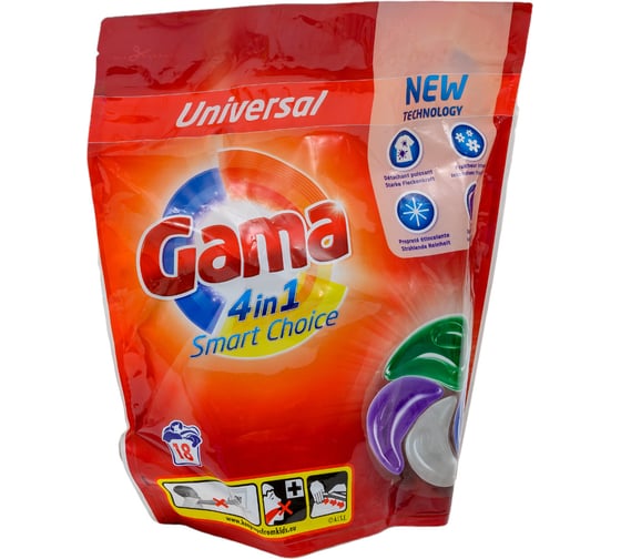 Капсулы универсальные для стирки белья Gama 4 in 1 Smart Choice 18 капсул в упаковке 50002252