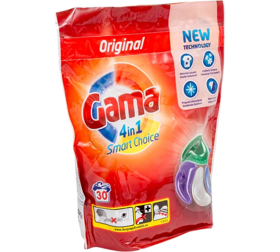 Капсулы универсальные для стирки белья Gama 4 in 1 Smart Choice 30 капсул в упаковке 50002355