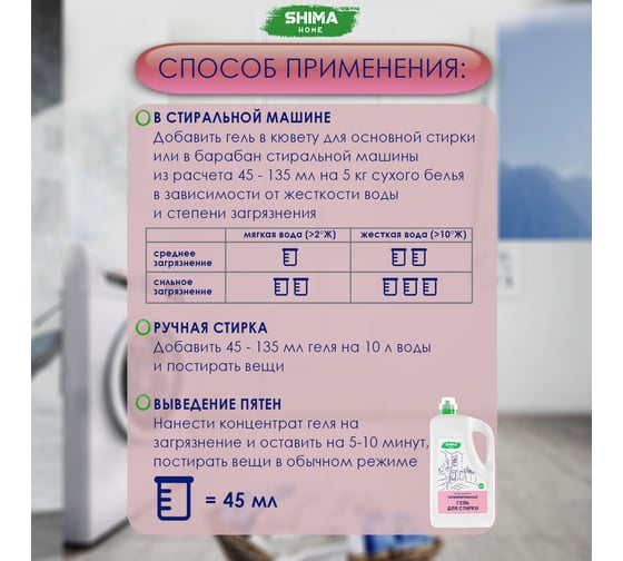 Парфюмированный гель для стирки универсальный с добавлением соды SHIMA HOME "ГЕЛЬ ДЛЯ СТИРКИ "CHERRY SMOKE26 5 л 4673744565393