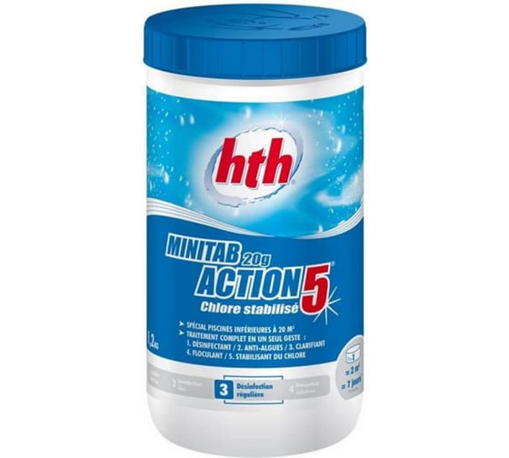 Многофункциональные таблетки стабилизированного хлора HTH 5 в 1 MINITAB ACTION 5 1.2 кг C800702H1 1