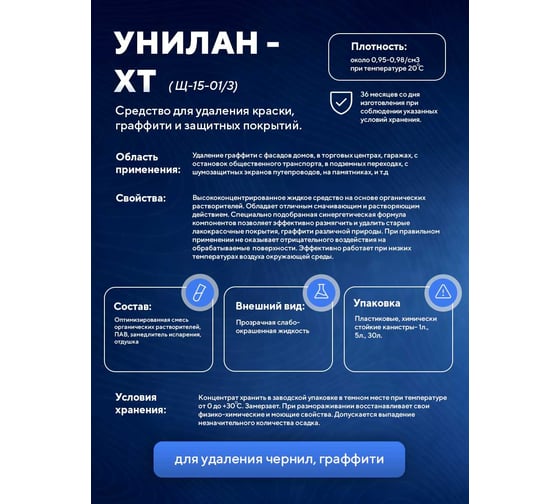 Средство для удаления граффити, маркера, чернил, следов скотча ООО АСАНА ТМ "Унилан ХТ", 5л. Щ-15-01/3