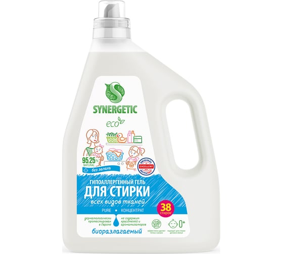 Гель для стирки всех видов тканей SYNERGETIC PURE, 2,28 л 38 стирок 109812