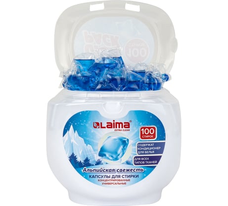 Капсулы для стирки концентрат LAIMA Giga Pack 3 в 1, с кондиционером, 100 шт., Альпийская свежесть 608878