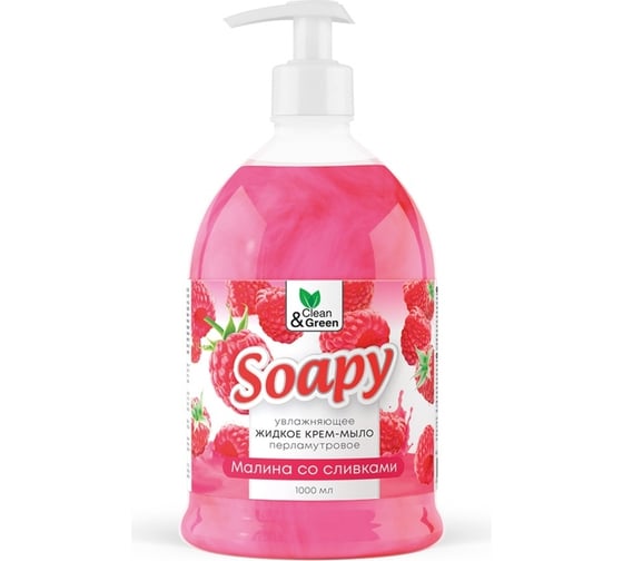 Прохим Крем-мыло жидкое с перламутром "Soapy" малина со сливками, увлажняющее, с дозатором, 1000 мл CG8305