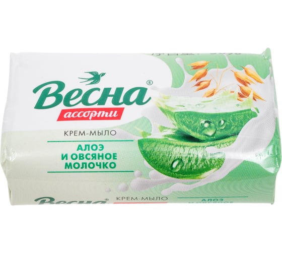 Мыло твердое ВЕСНА Ассорти, Алоэ и овсяное молочко, 90 г 6089