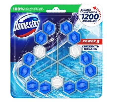 Блок для очищения унитаза трио DOMESTOS свежесть океана 10x3X55Г 8720181014079