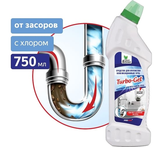 Средство для прочистки канализационных труб Прохим "Turbo-Gel" щелочное, 750 мл CG8073