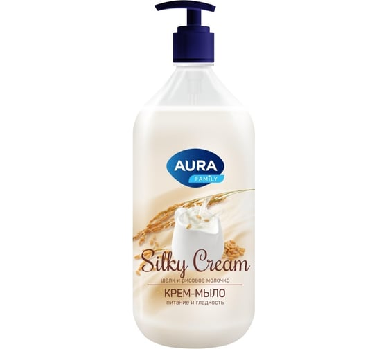 Крем-мыло AURA Шелк и рисовое молочко Silky Cream флакон/дозатор, 1000 мл 1968595