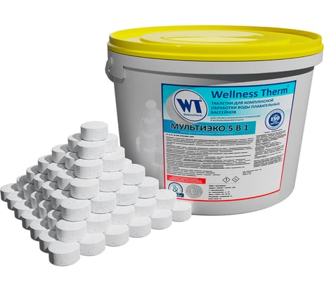 Таблетки Wellness therm МУЛЬТИЭКО 5 В 1 для комплексной обработки воды в бассейнах 5 кг (20г) 877413