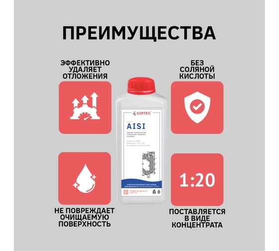 Средство для промывки пластинчатых теплообменников CIPTEC AISI 1 л (1,4 кг) ciptecaisi1