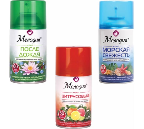 Освежитель воздуха сменный баллон МЕЛОДИЯ 250мл КОМПЛЕКТ 3шт ассорти ароматов 880993