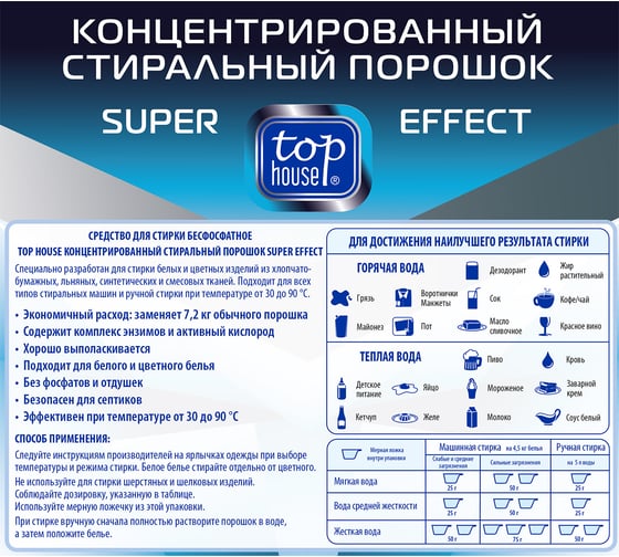 Концентрированный стиральный порошок TOP HOUSE Super effect, 1. 8 кг 180407