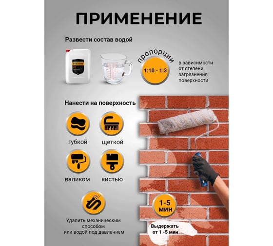 Средство для удаления высолов с фасадов, кирпича и бетона GREDORS FC, 20 кг, очиститель строительный от высолов 103158