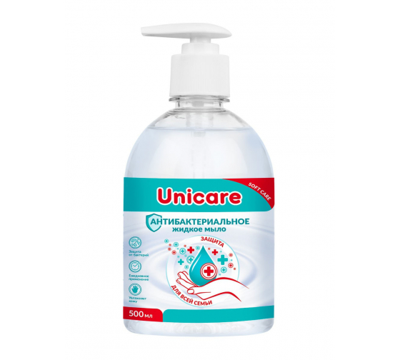 Антибактериальное жидкое мыло UNICARE ПЭТ, с дозатором, 500 мл, Я0000020357 1