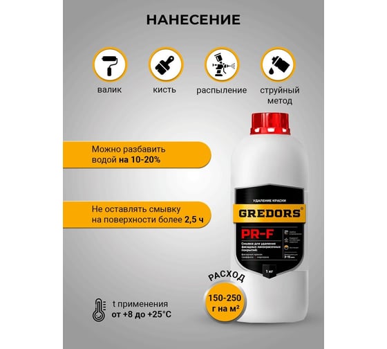 Смывка краски с фасадов для удаления красок, граффити, маркеров GREDORS PR-F, 0.5 кг 109518