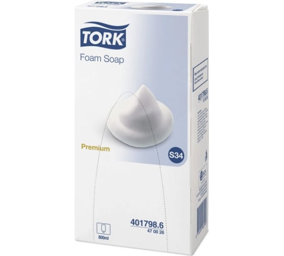 Картридж с жидким мылом-пеной TORK Premium Система S34, 0.8 л 6 шт 600460