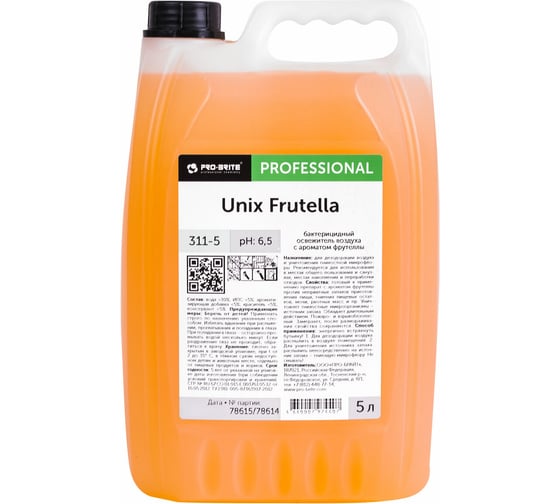 Ароматизатор освежитель воздуха PRO-BRITE 5л UNIX Frutella, бактерицидный,жидкость, ш/к 74407 609524
