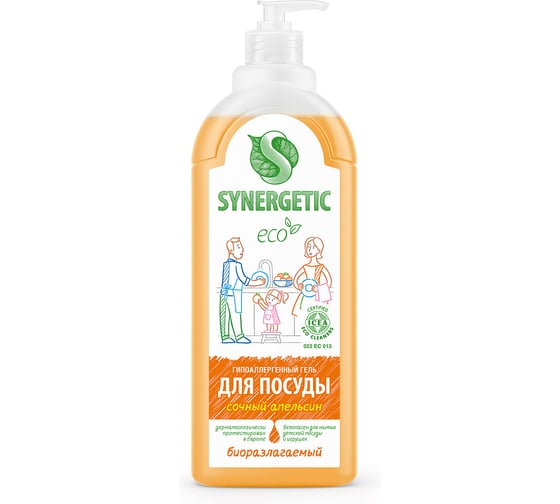 Средство для мытья посуды SYNERGETIC СОЧНЫЙ АПЕЛЬСИН флакон-дозатор, 1 л 4623722258328 103105 103105/8