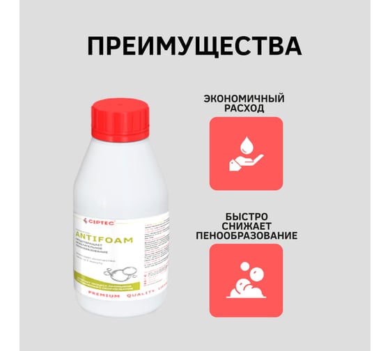 Пеногаситель CIPTEC ANTIFOAM для снижения пенообразования во время промывки котлов и теплообменников, 0,25 мл antifoam  ciptecantifoam