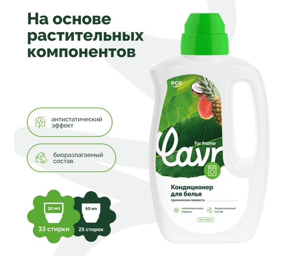 Кондиционер-ополаскиватель LAVR for home Тропическая свежесть 1 л 3327