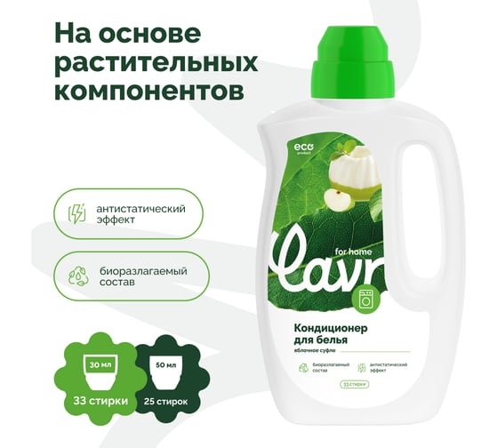 Кондиционер-ополаскиватель LAVR for home Яблочное суфле 1 л 3326