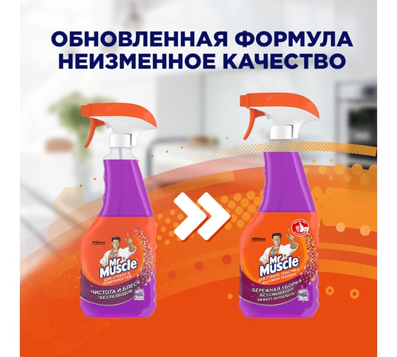 Средство для стекол, пластика и бытовой техники МИСТЕР МУСКУЛ Mr Muscle Лаванда, триггер 530 мл 865034