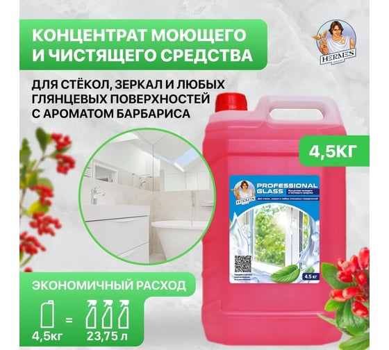 Средство для очистки стекол и зеркал Hermes industry Professional Glass Барбарис, концентрат GC0020224