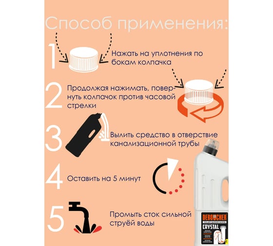 Гель для удаления засоров DEBOUCHER CRYSTAL 5 minutes, 2 л 207009