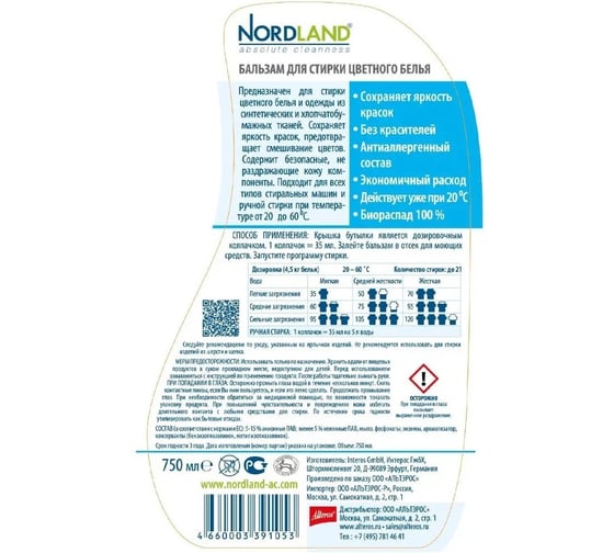 Промо-набор NORDLAND Бальзам для стирки цветного белья 750 мл х 2 шт 181077