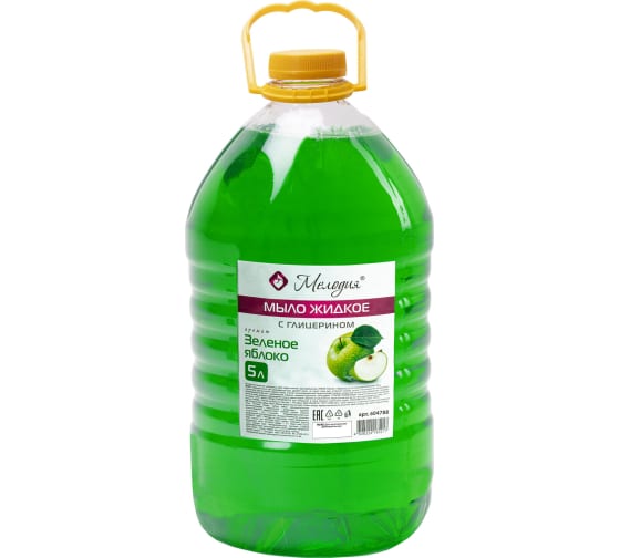 Жидкое мыло МЕЛОДИЯ Зеленое яблоко 5 л с глицерином, ПЭТ 604788 1