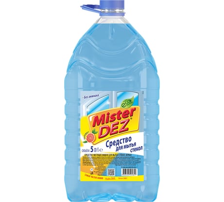 Средство для мытья стекол и зеркал Mister Dez Eco-Cleaning с ароматом грейпфрута, без аммиака, с добавлением ПАВ, 5 л 1196