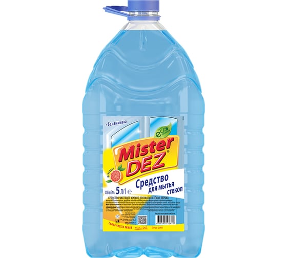 Средство для мытья стекол и зеркал Mister Dez Eco-Cleaning с ароматом грейпфрута, без аммиака, с добавлением ПАВ, 5 л 1196
