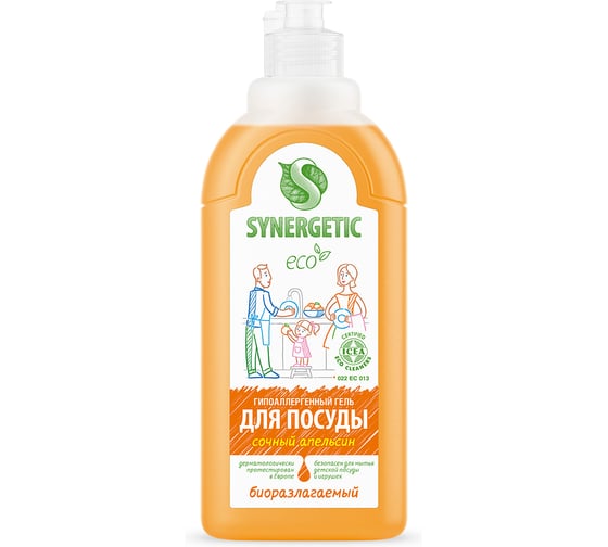 Средство для мытья посуды SYNERGETIC СОЧНЫЙ АПЕЛЬСИН флакон дозатор, 500 мл 4623722258311 103056 103056/14