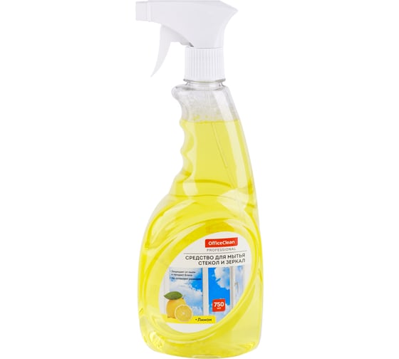 Средство для мытья стекол и зеркал OfficeClean Лимон с изопропиловым спиртом 750 мл с курком 280767