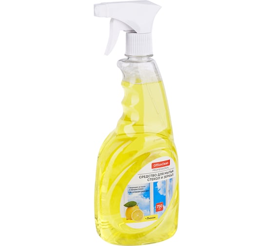 Средство для мытья стекол и зеркал OfficeClean Лимон с изопропиловым спиртом 750 мл с курком 280767