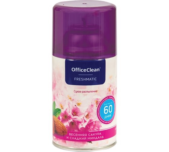 Сменный баллон для освежителя воздуха OfficeClean Весенняя сакура и сладкий миндаль сухое распыление 250 мл 262641