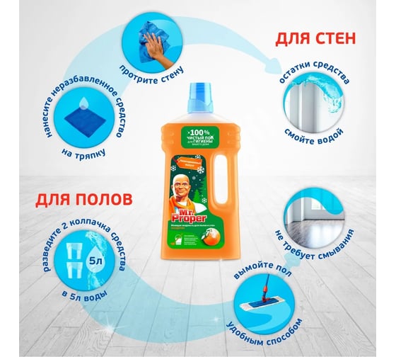 Моющая жидкость для полов и стен MR. PROPER Мандарин 1 л 0001008379