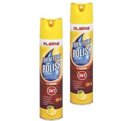 Полироль для мебели с воском и антистатиком LAIMA 3 в 1, аэрозоль, 300мл, 2 шт 881134