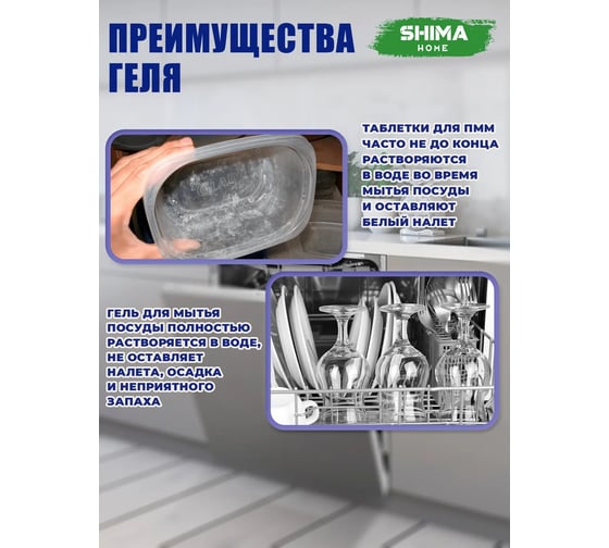Экологичный гель для мытья посуды в посудомоечных машинах SHIMA HOME ENZYME GEL 1 л. 4673744566512
