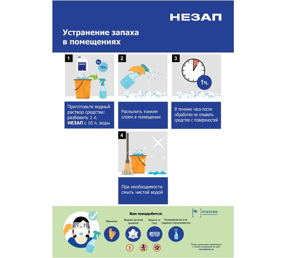 Поглотитель запаха Новохим для обработки подвальных помещений, выгребных ям, мусорных куч, сельских туалетов и мест содержания животных НЕЗАП.1л НЕЗАП 1
