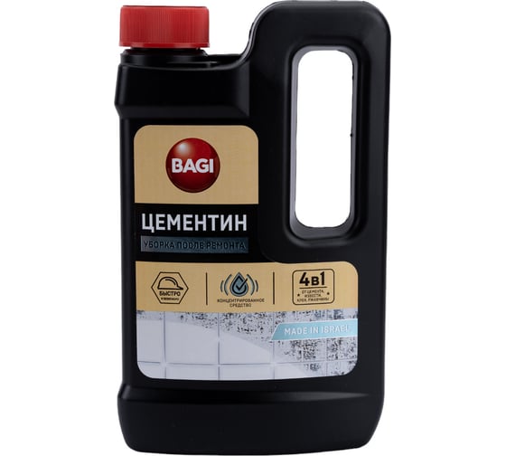 Концентрированное средство для удаления остатков цемента и других строительных смесей Bagi Цементин Уборка после ремонта, 500 мл 1015024142