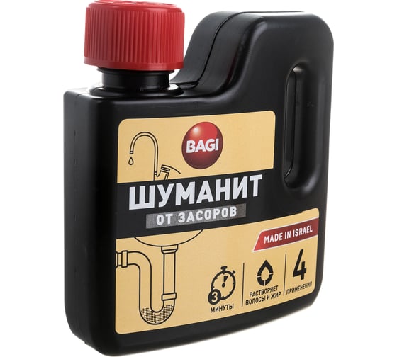 Гранулированное средство для устранения засоров в канализационных и сточных трубах раковин, ванн и унитазов Bagi Шуманит 280 г 1015024169