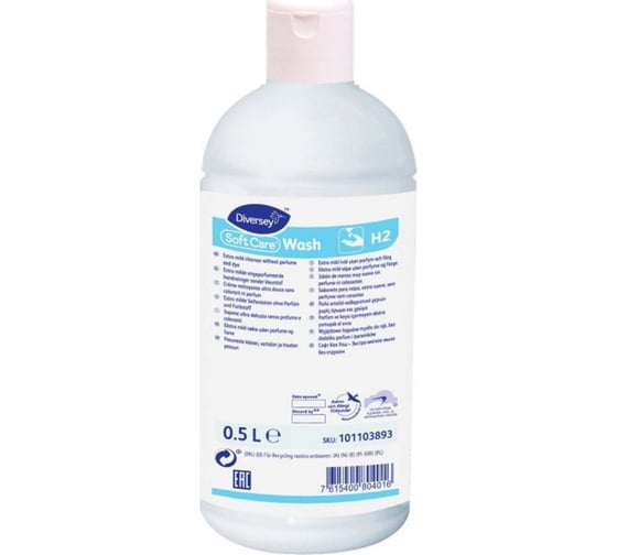 Экстра-мягкое гипоаллергенное мыло для мытья рук Diversey Soft Care Wash без отдушки, 500 мл 101103893